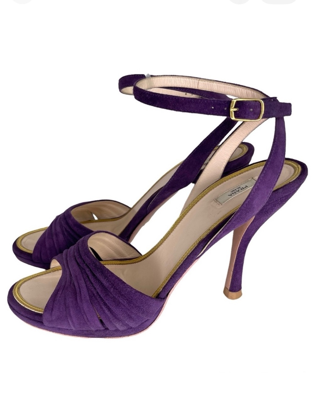 PRADA Purple Suede Open Toe Ankle Strap Heels Heeled Sandals Size 39
